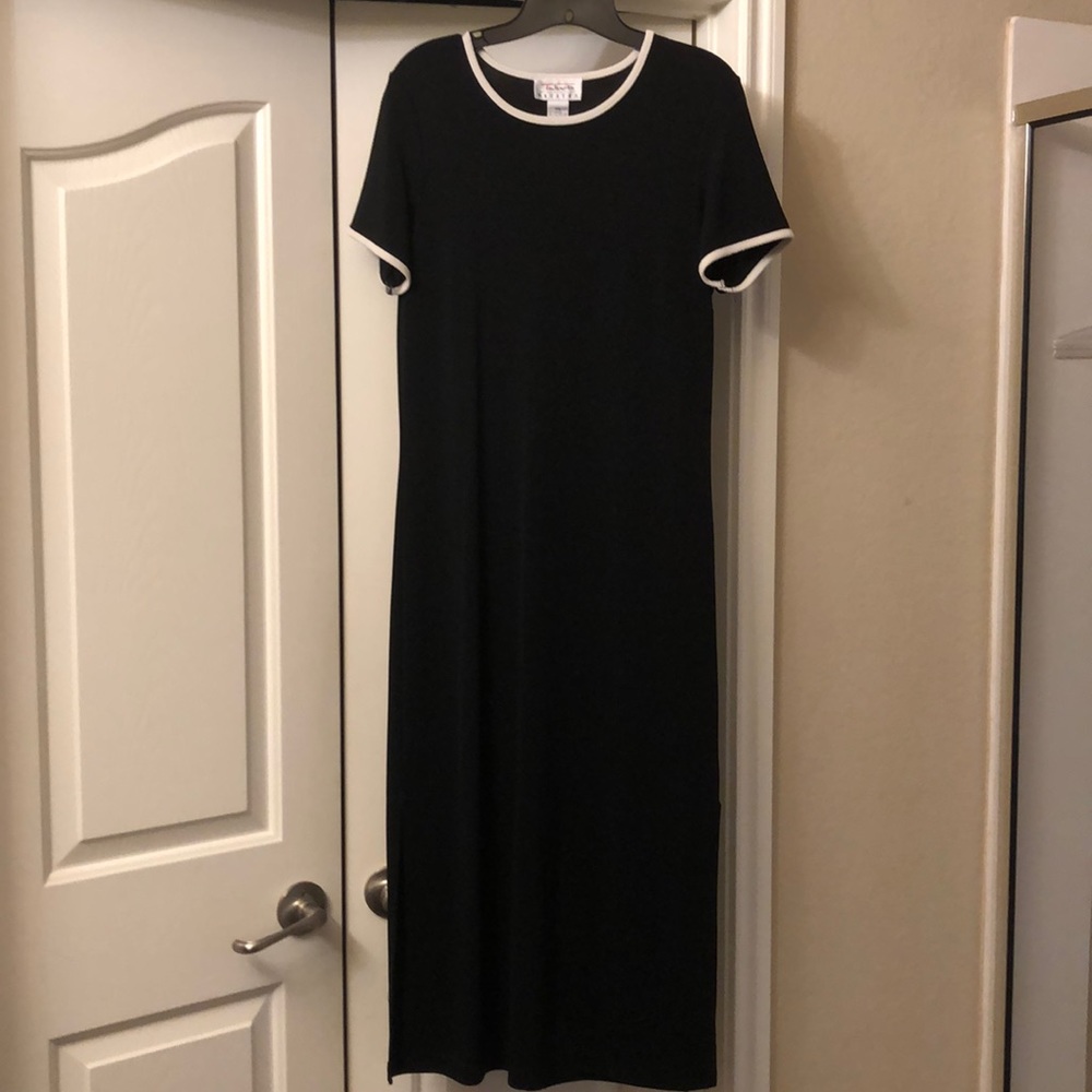 Talbots black maxi dress with off-white trim